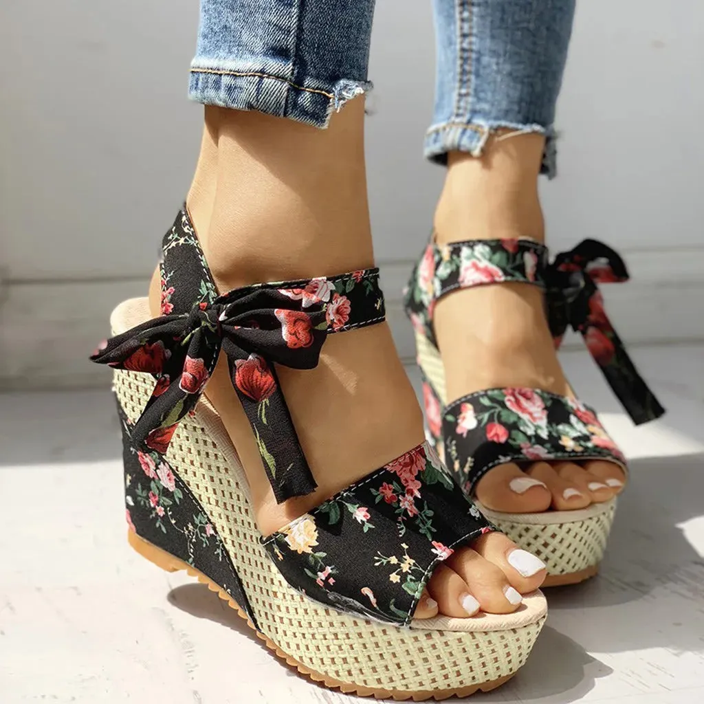 Emma - Floral Wedge Sandal