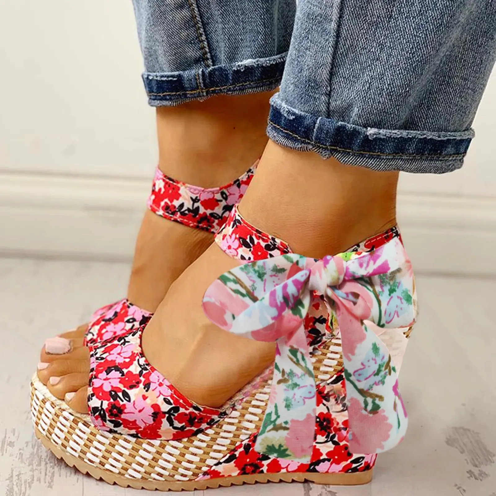 Emma - Floral Wedge Sandal