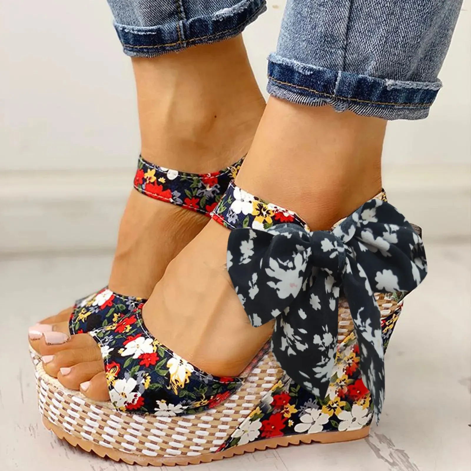 Emma - Floral Wedge Sandal