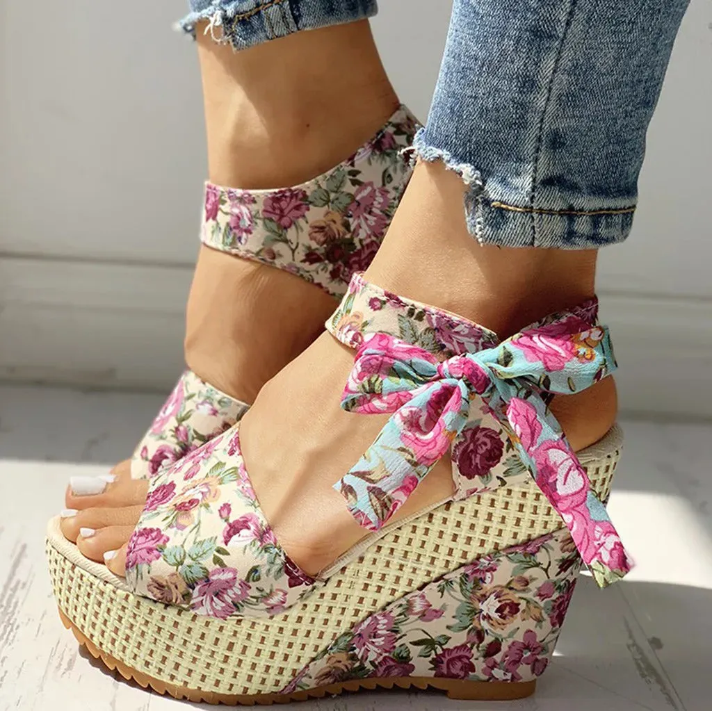Emma - Floral Wedge Sandal