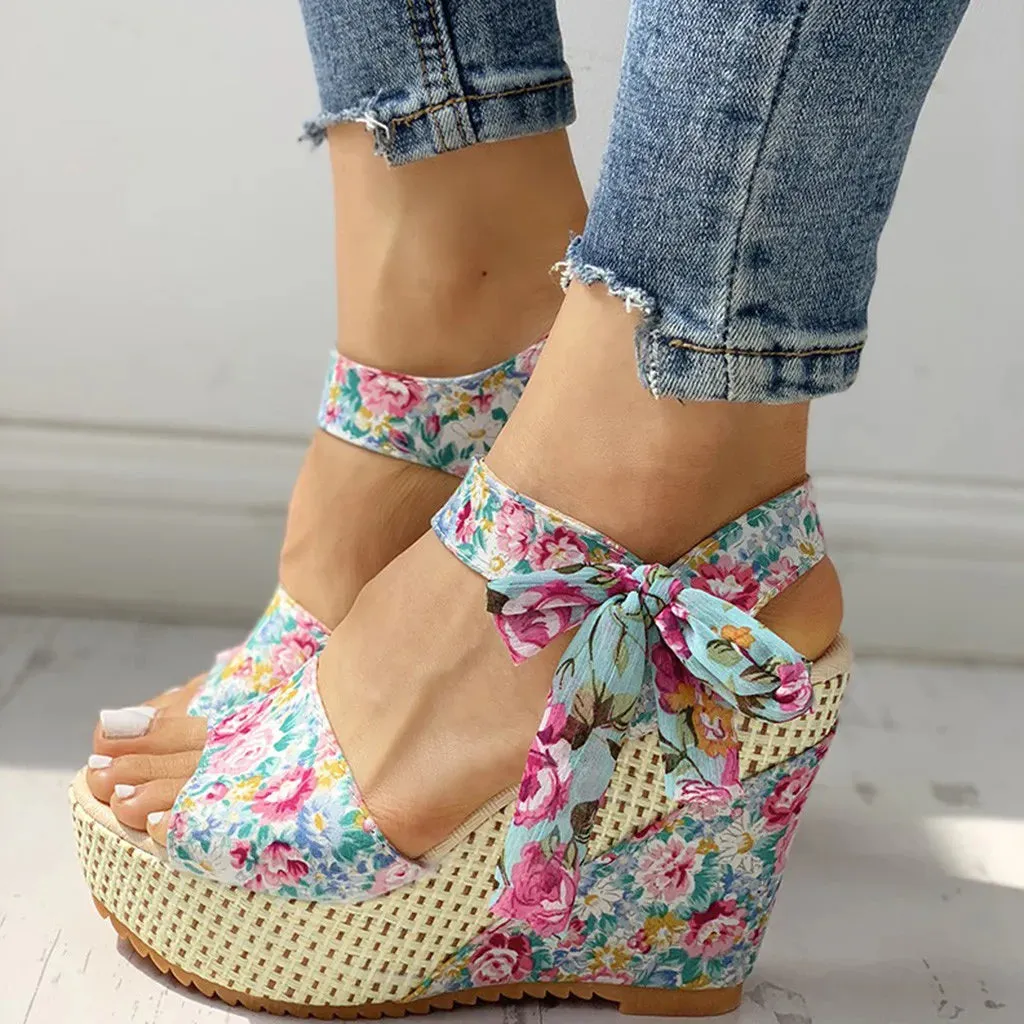 Emma - Floral Wedge Sandal