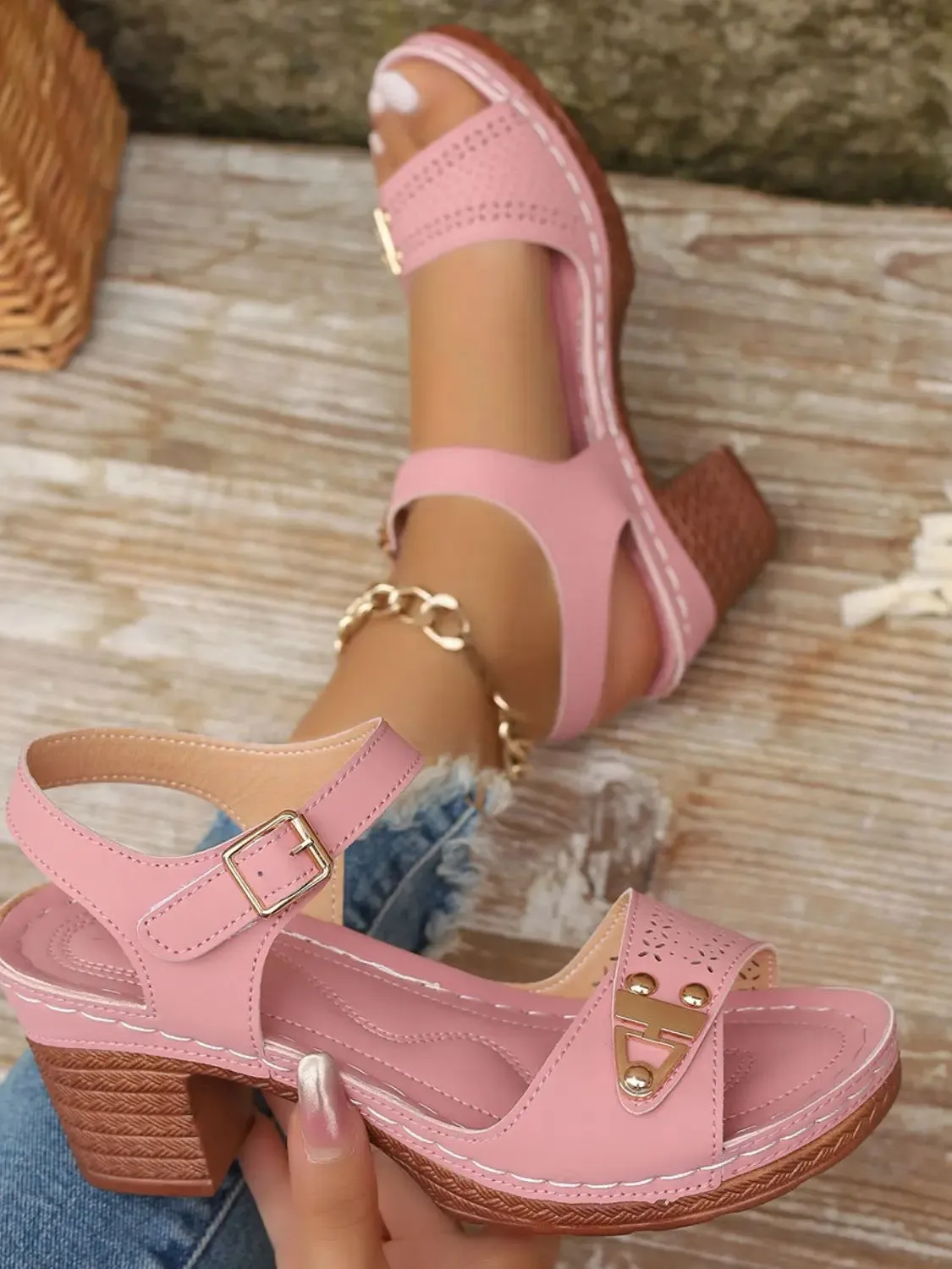 'Evie' Peep Toe Block Heels