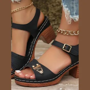 'Evie' Peep Toe Block Heels