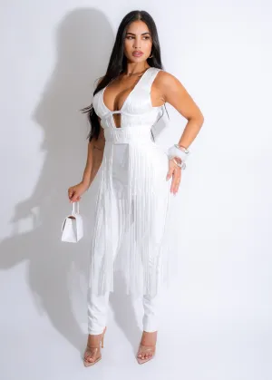 Exclusive Bandage Fringe Pant Set White