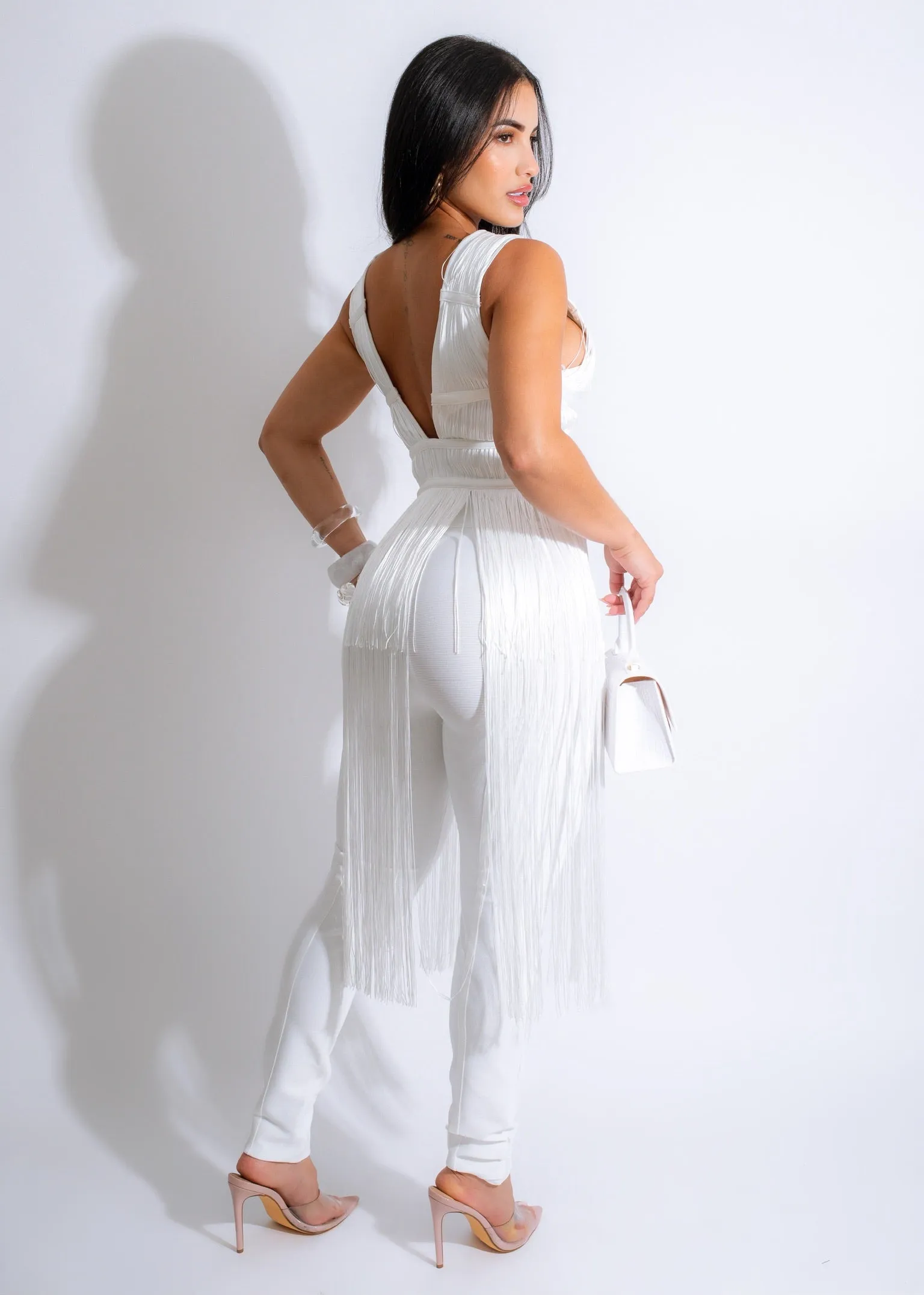 Exclusive Bandage Fringe Pant Set White