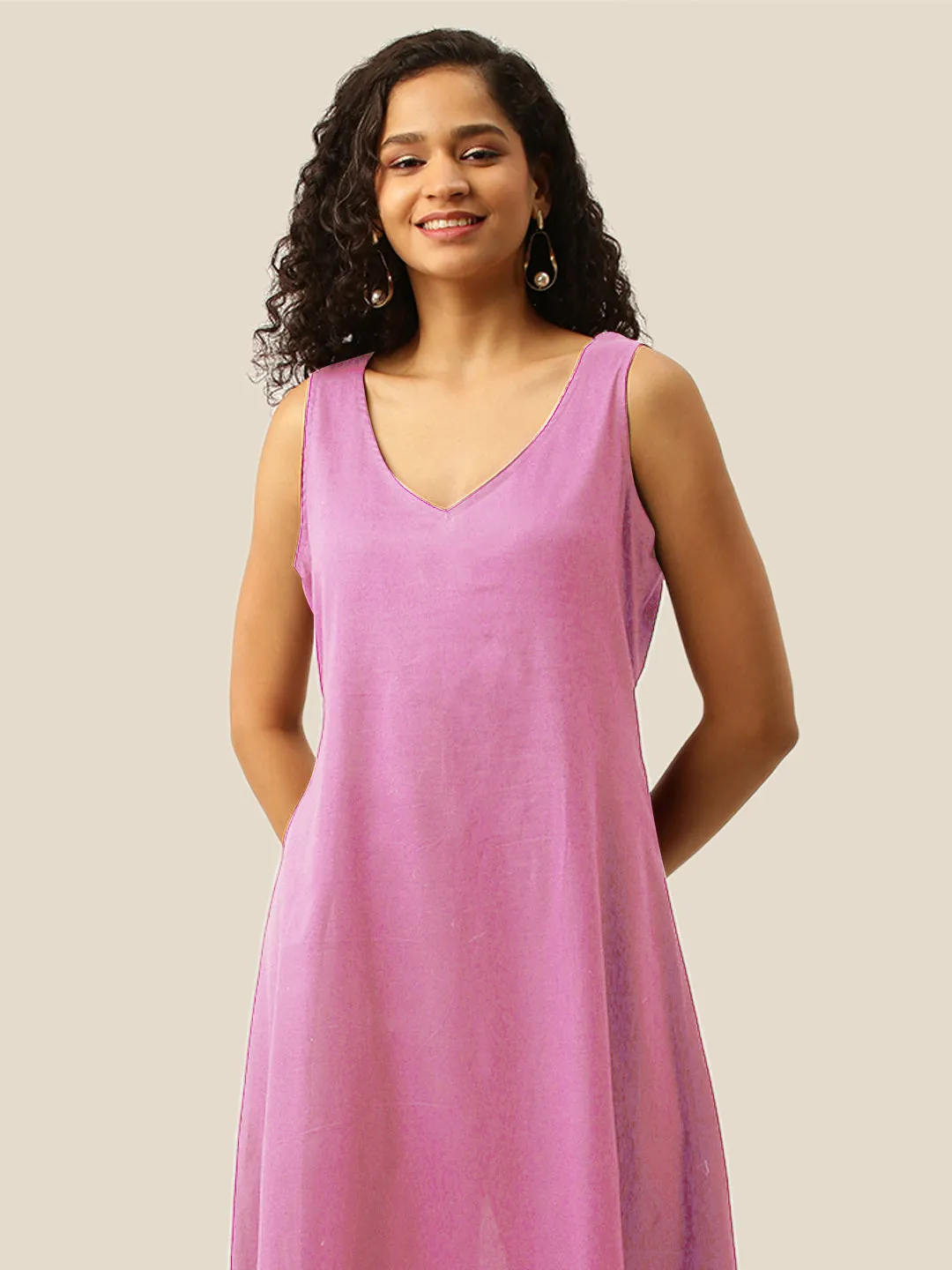 Exclusive V neck Georgette All Over Floral n Funa Print Pink Loose fit Kaftan Set For Women - ZOLA