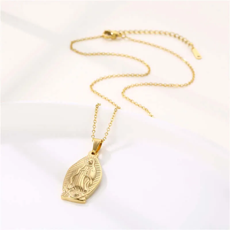 Faith Religious Virgin Mary Gold Virgencita Necklace