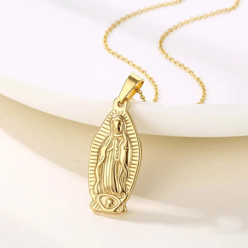 Faith Religious Virgin Mary Gold Virgencita Necklace