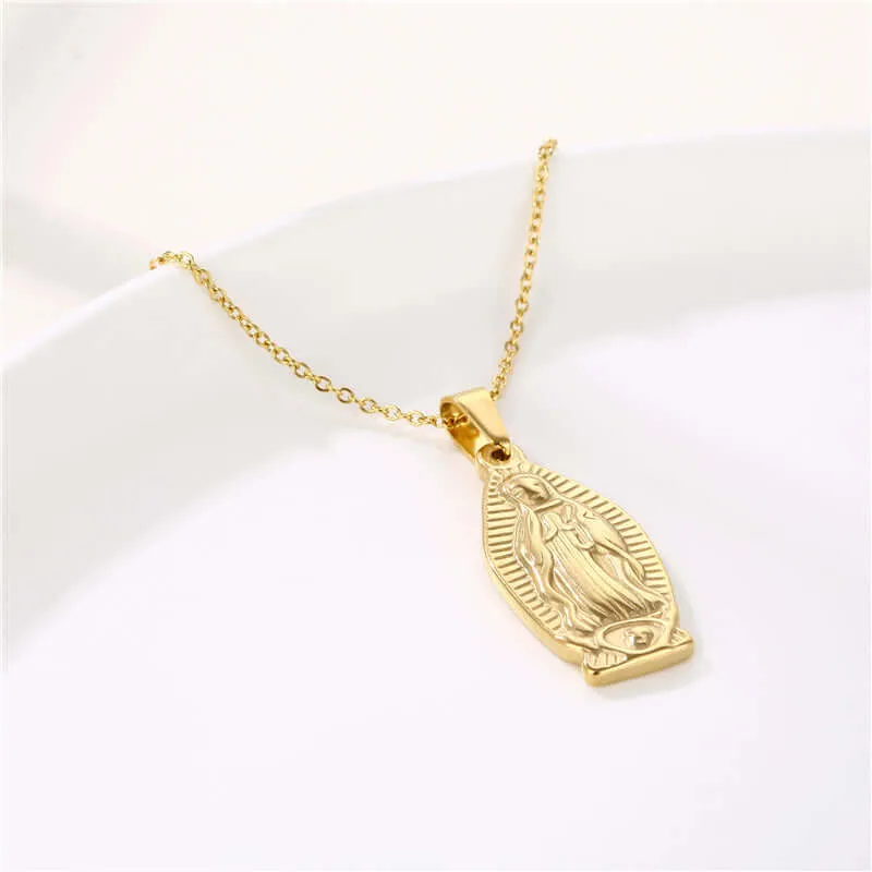 Faith Religious Virgin Mary Gold Virgencita Necklace