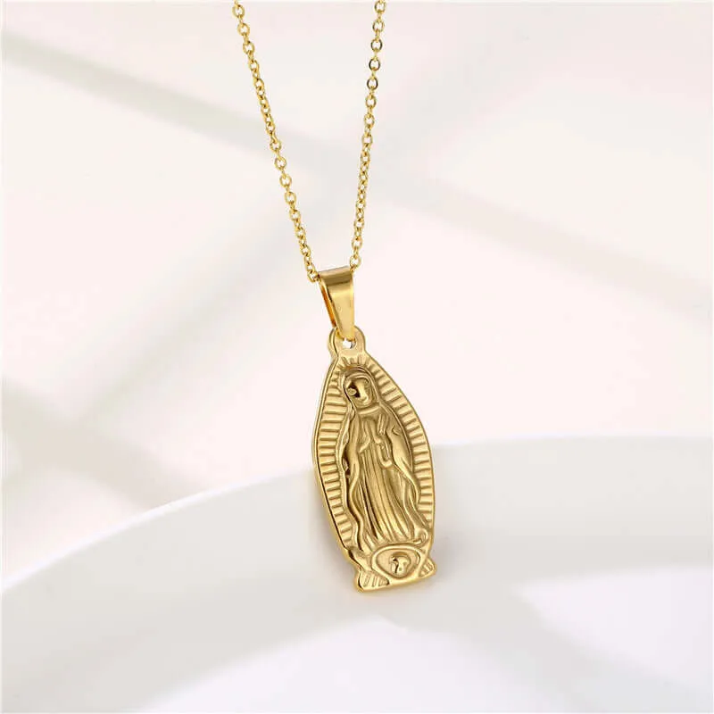 Faith Religious Virgin Mary Gold Virgencita Necklace
