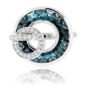 Fancy Cut London Blue Topaz with Diamond Double Circle Ring