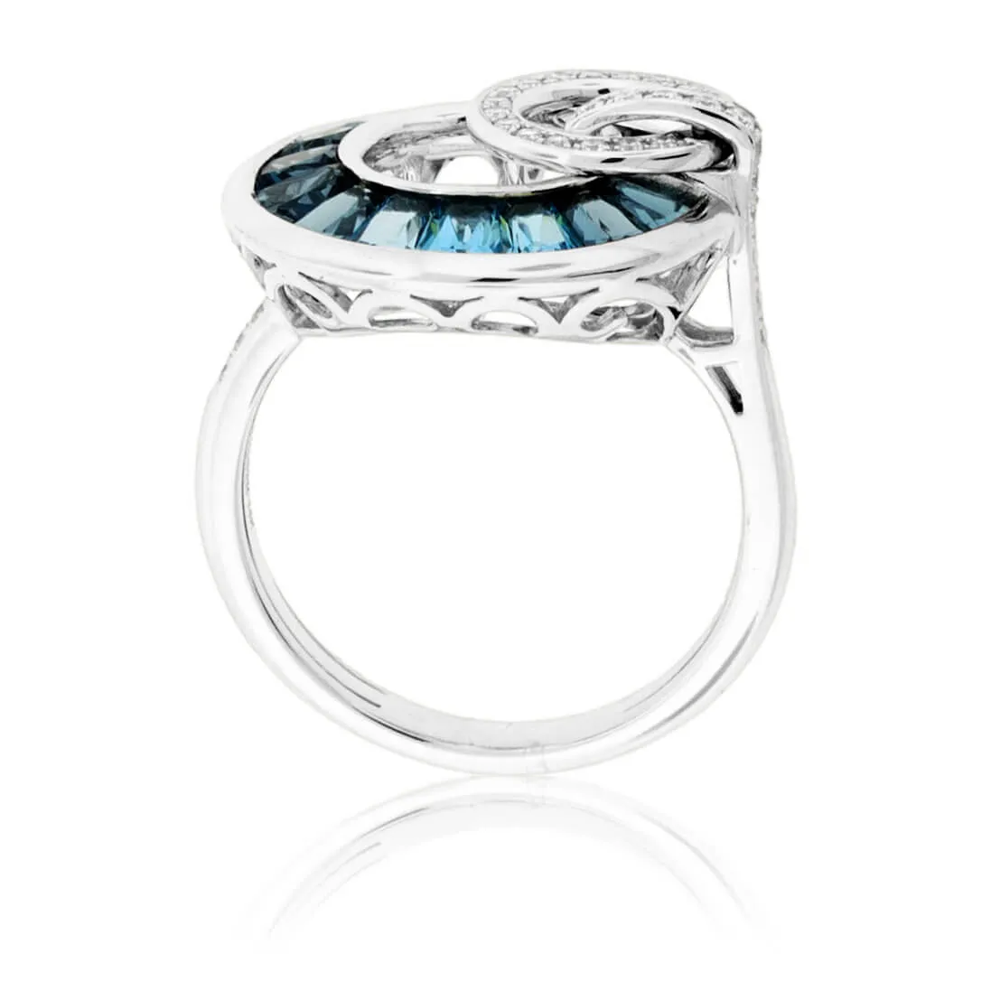 Fancy Cut London Blue Topaz with Diamond Double Circle Ring