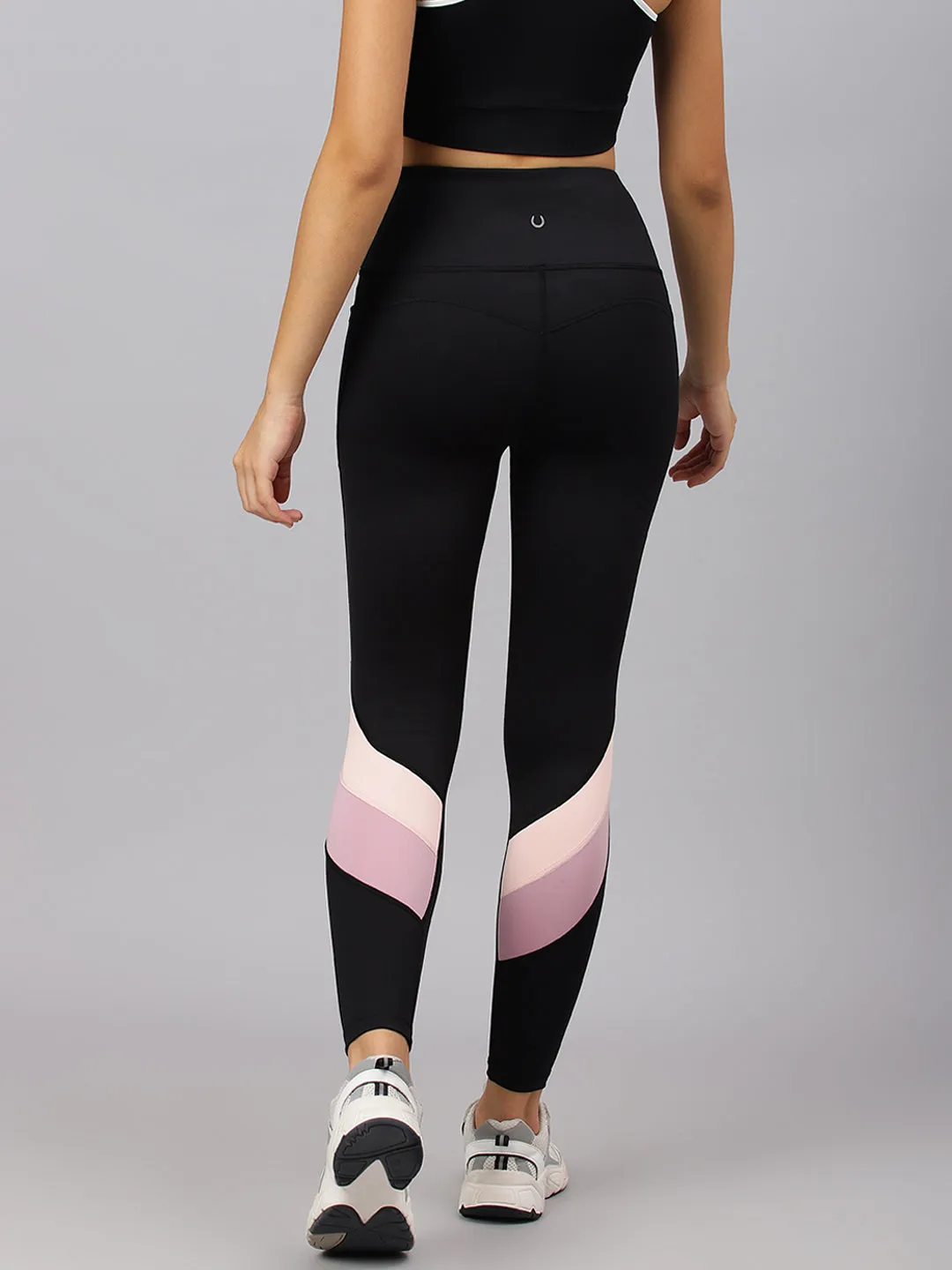 Fitkin Women's Black Colourblock High Waist Yoga Tights