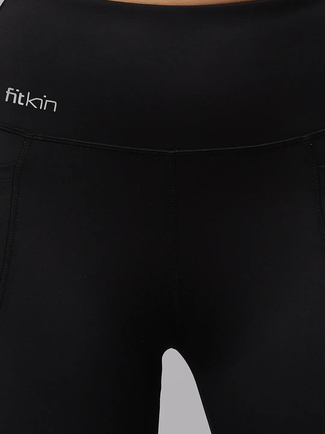 Fitkin Women's Black Colourblock High Waist Yoga Tights