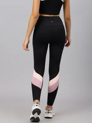 Fitkin Women's Black Colourblock High Waist Yoga Tights