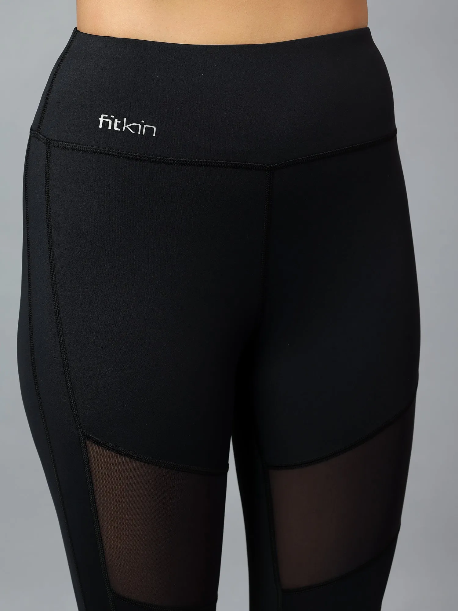 Fitkin Womens Black Mesh Biker Tights
