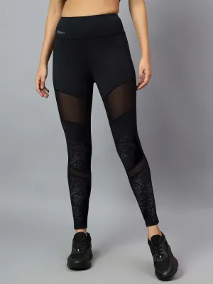 Fitkin Womens Black Mesh Biker Tights