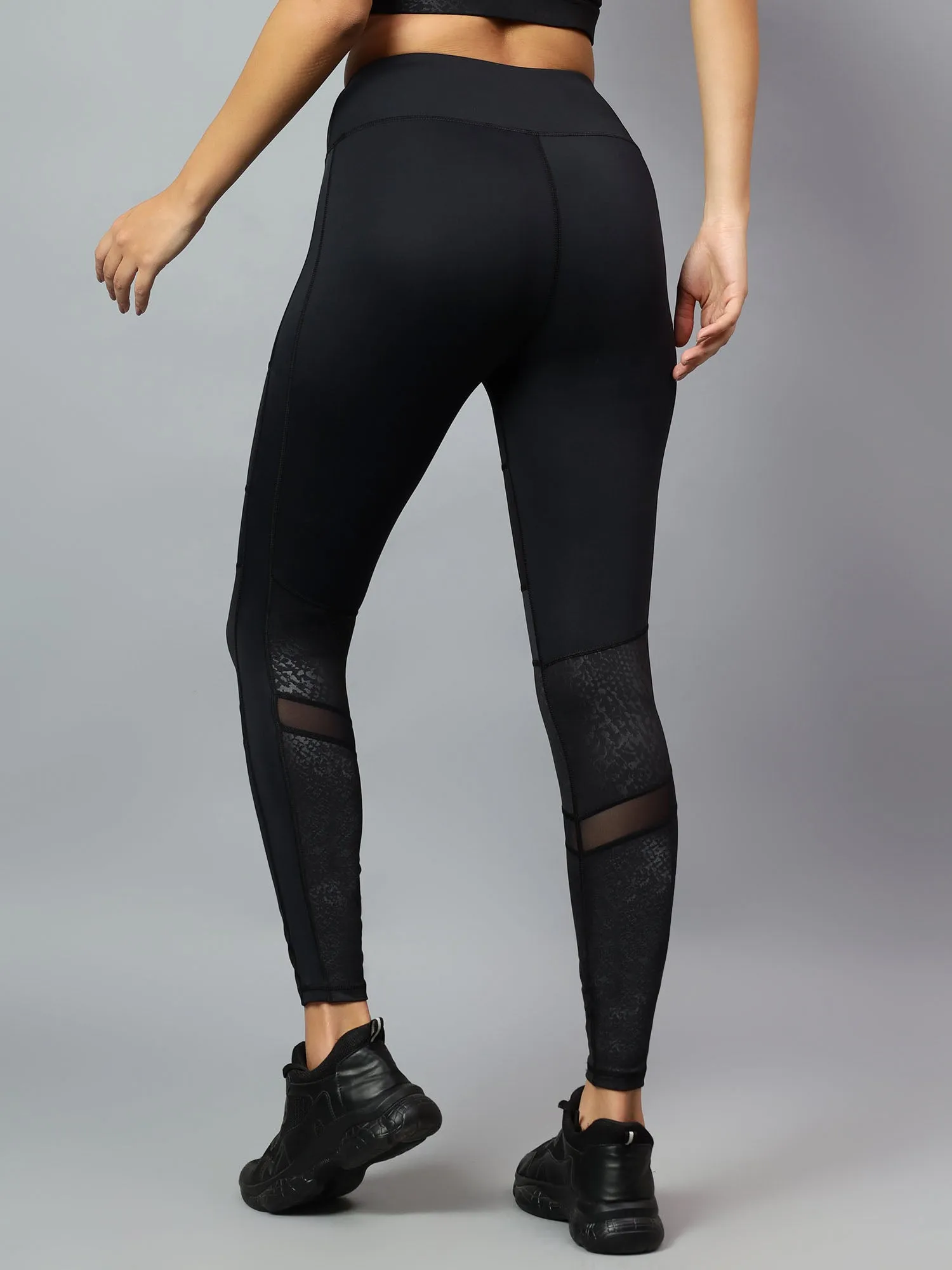 Fitkin Womens Black Mesh Biker Tights