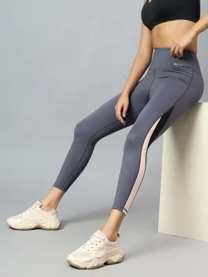 Fitkin Womens Grey Colorblock High Waist Curve Sculpting Tights