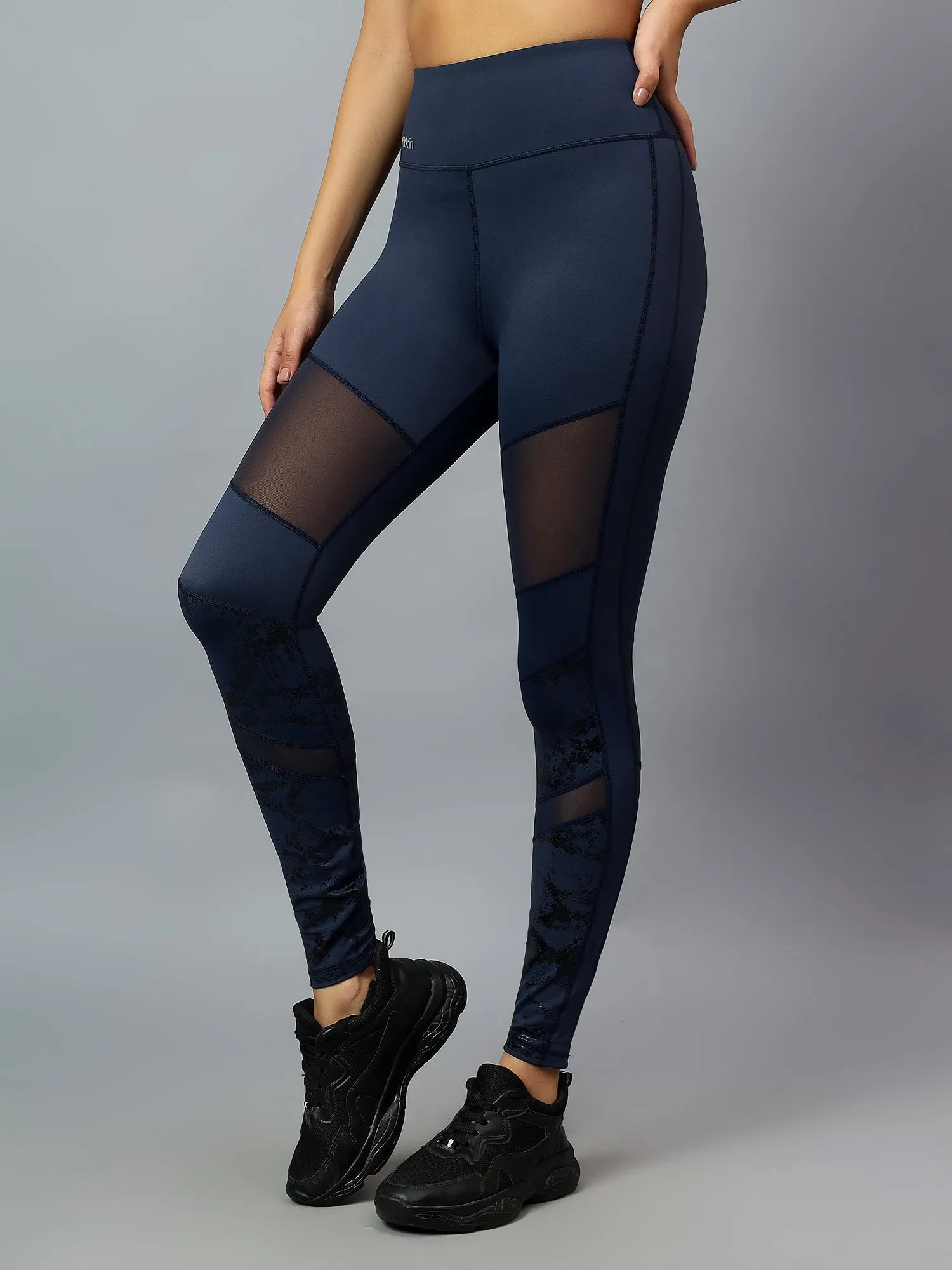 Fitkin Womens Navy Mesh Biker Tights