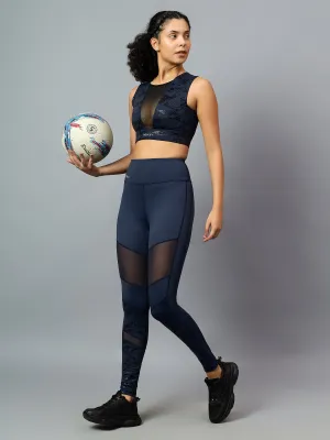 Fitkin Womens Navy Mesh Biker Tights