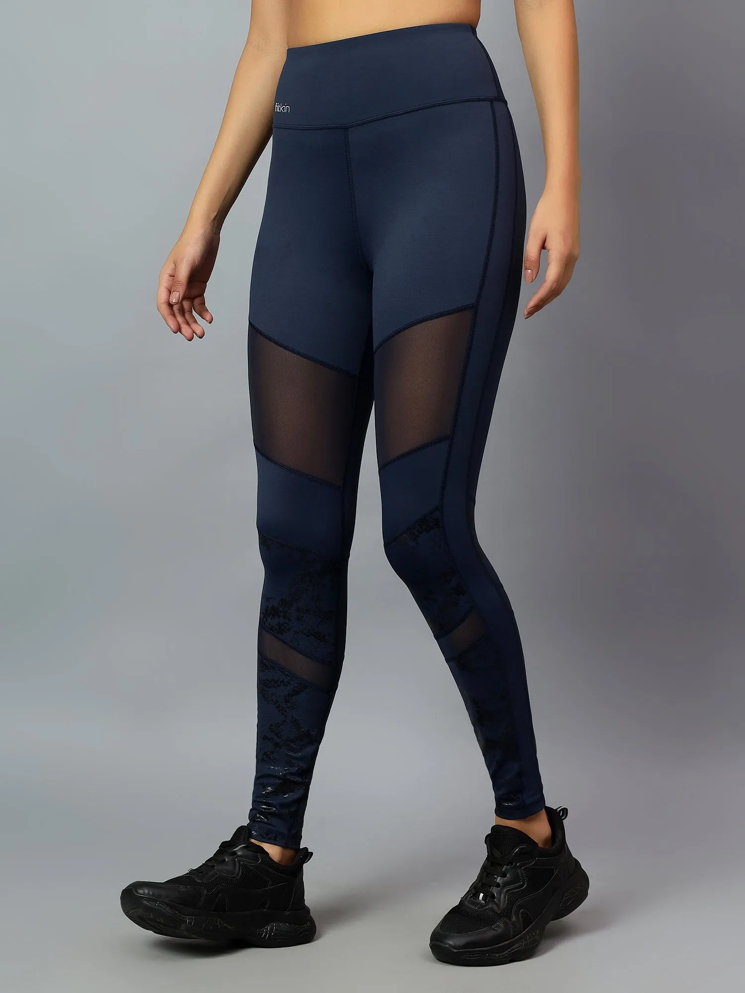 Fitkin Womens Navy Mesh Biker Tights