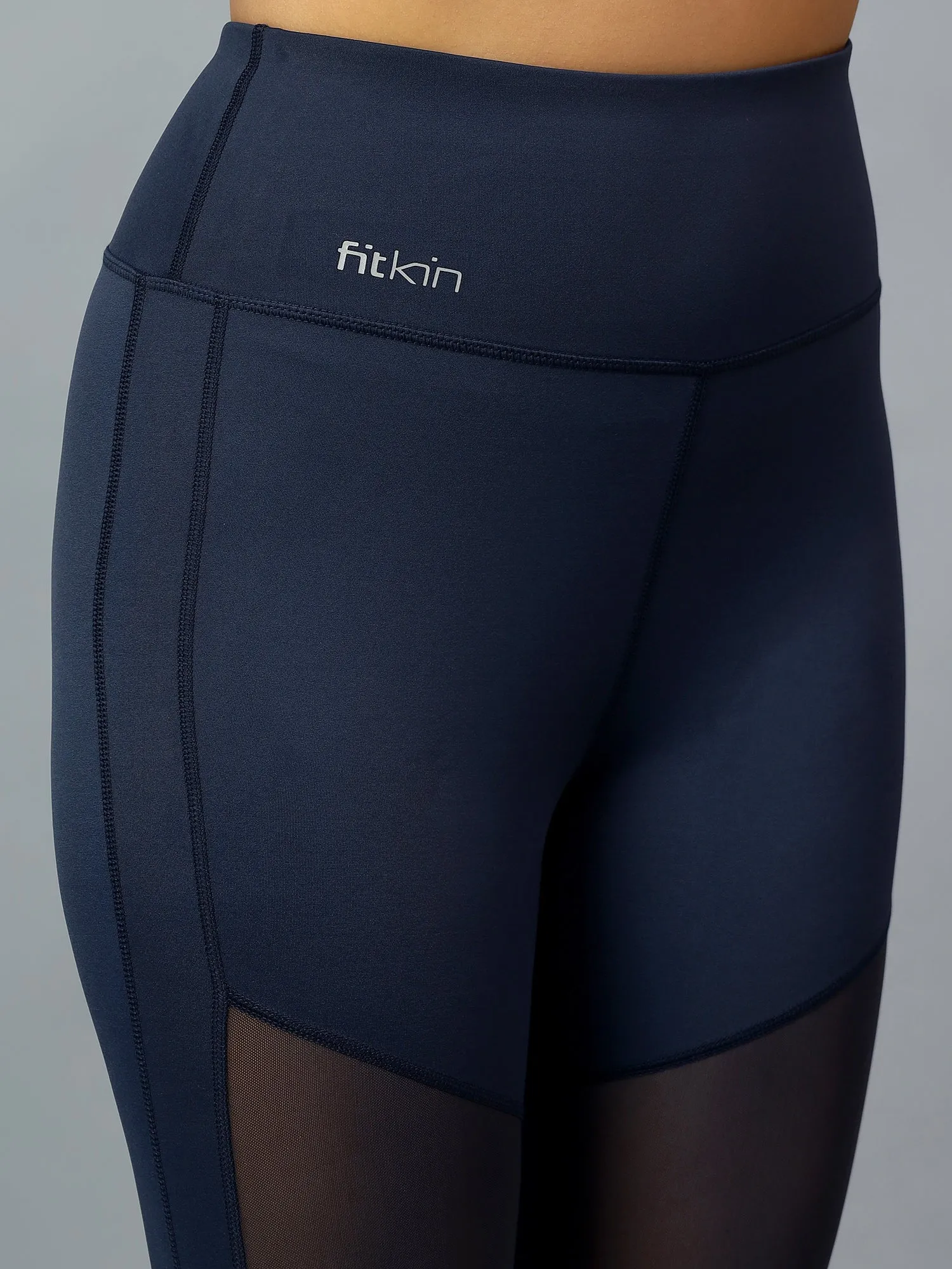 Fitkin Womens Navy Mesh Biker Tights