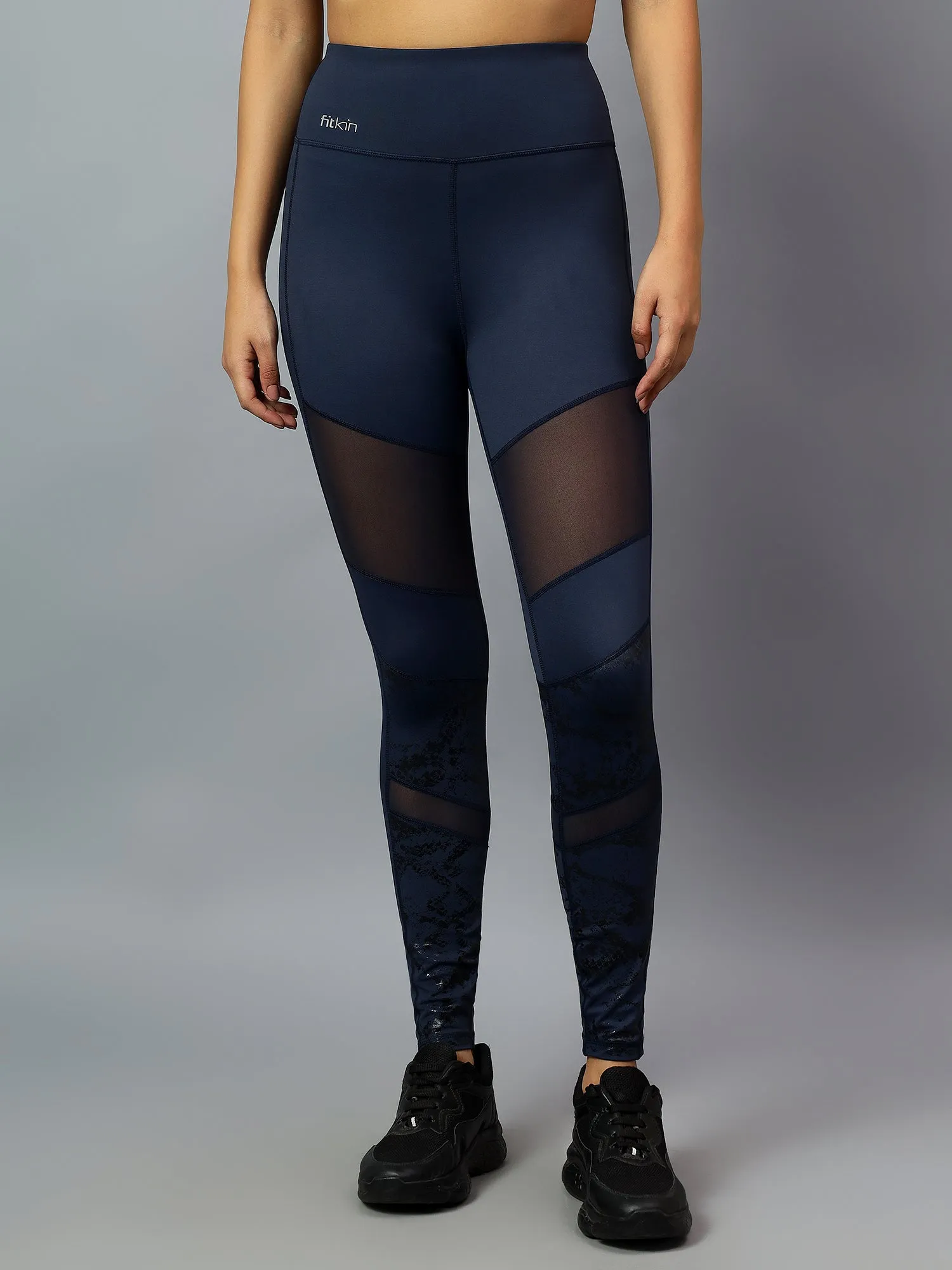 Fitkin Womens Navy Mesh Biker Tights