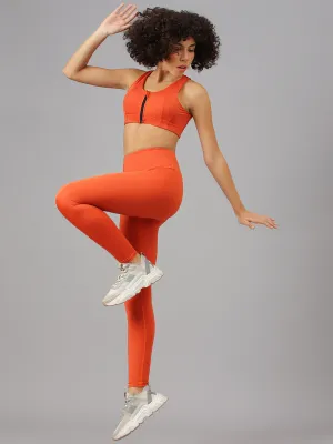 Fitkin Women's Rust High Waist Basic Core Tights