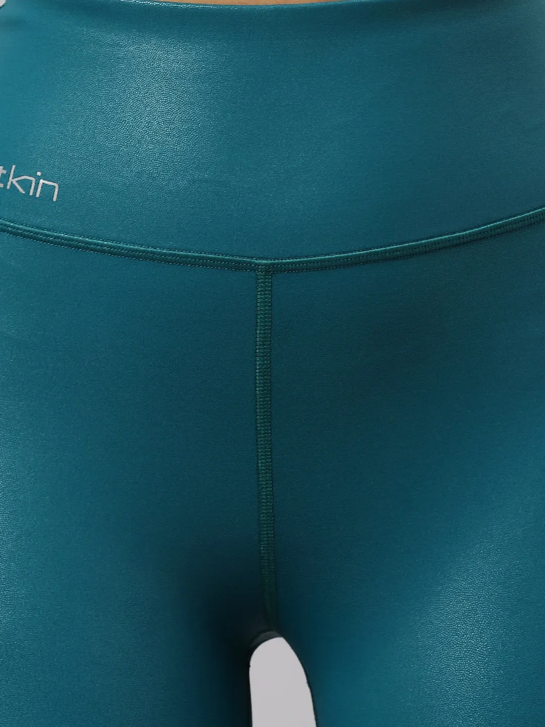 Fitkin Women's Teal Green High Waist Basic Core Tights