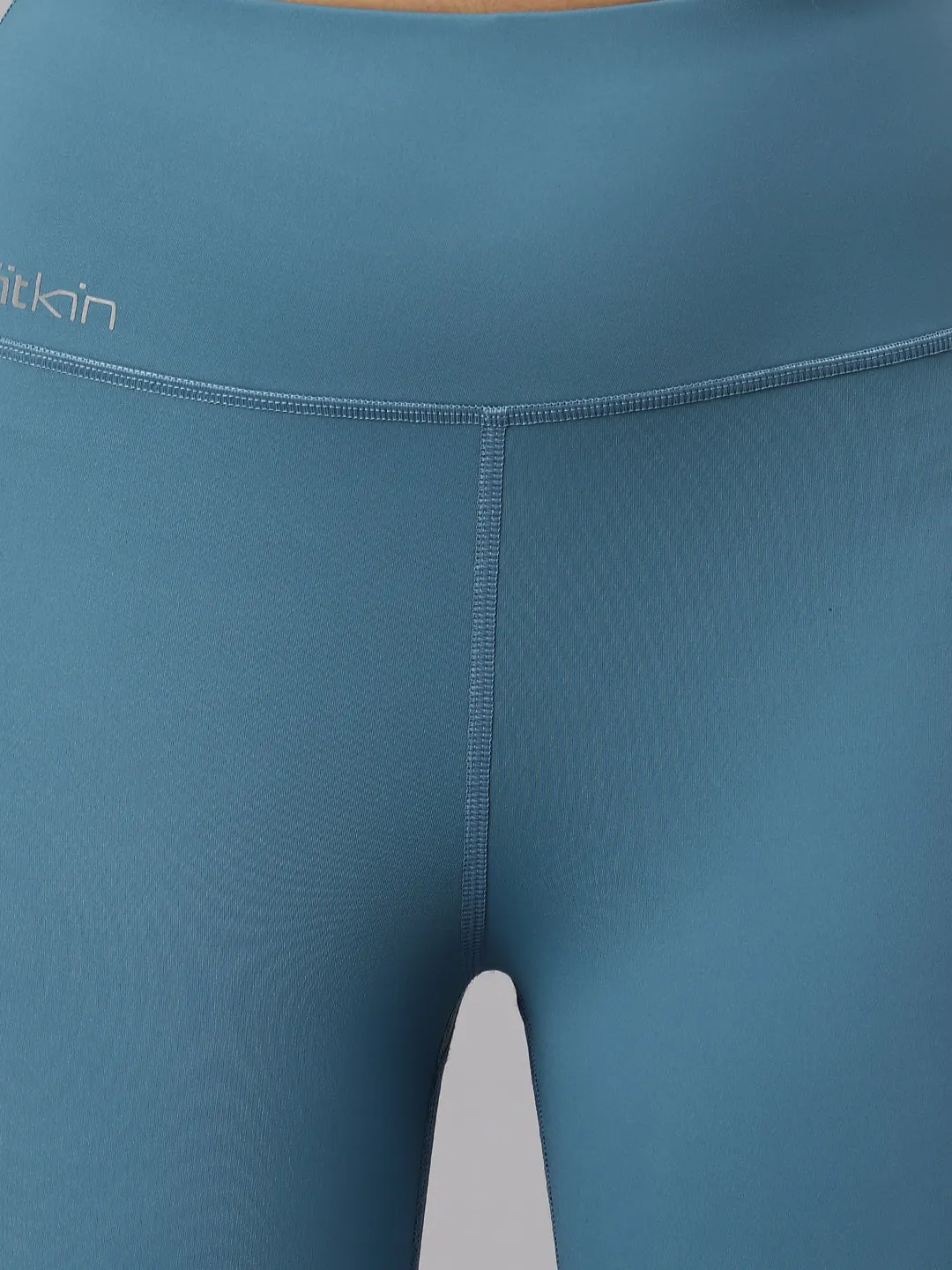 Fitkin Women's Turquoise High Waist Basic Core Tights