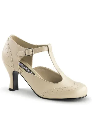 FLAPPER-26 T-Strap | Bone Faux Leather