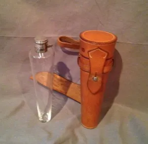 Flask Gentleman's Fox Hunting Flask With Bayonet Cap and Leather Holster Known Provenance