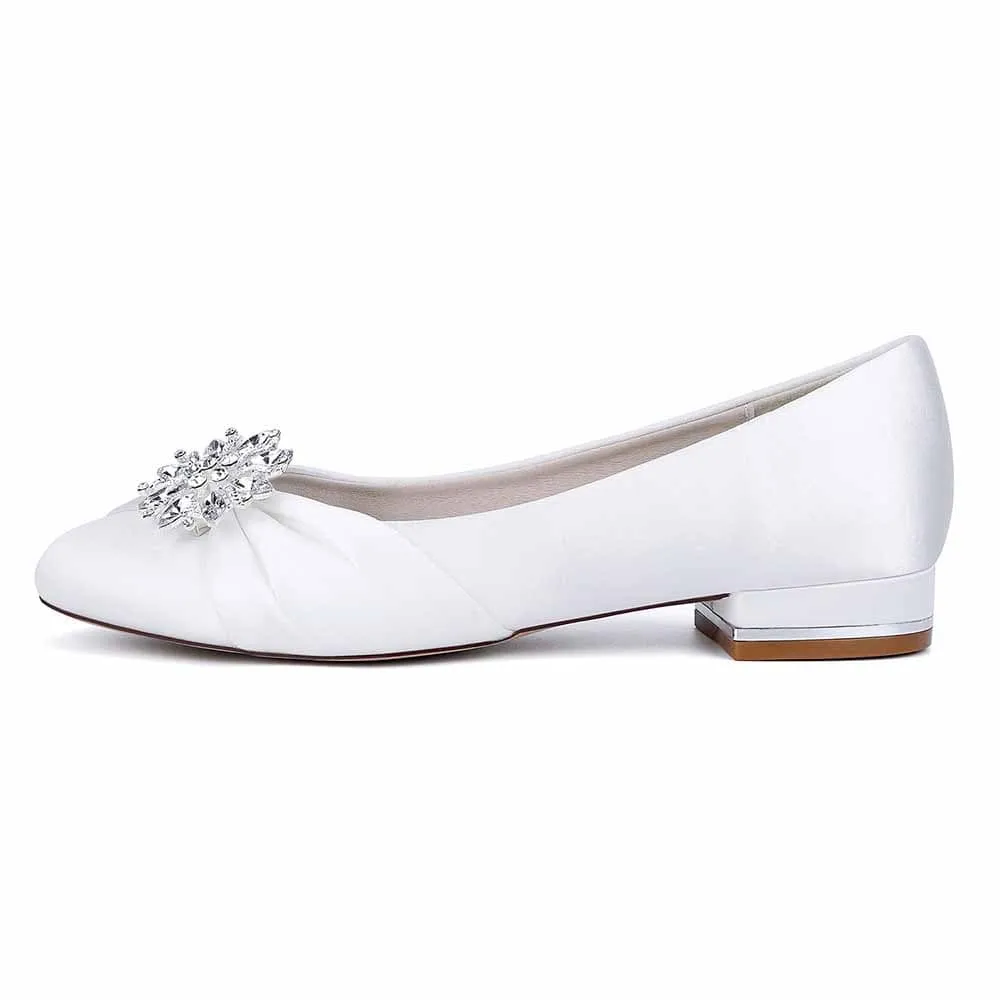 Flat Closed Toe Wedding Shoes Satin Crystal Detail Event Shoes