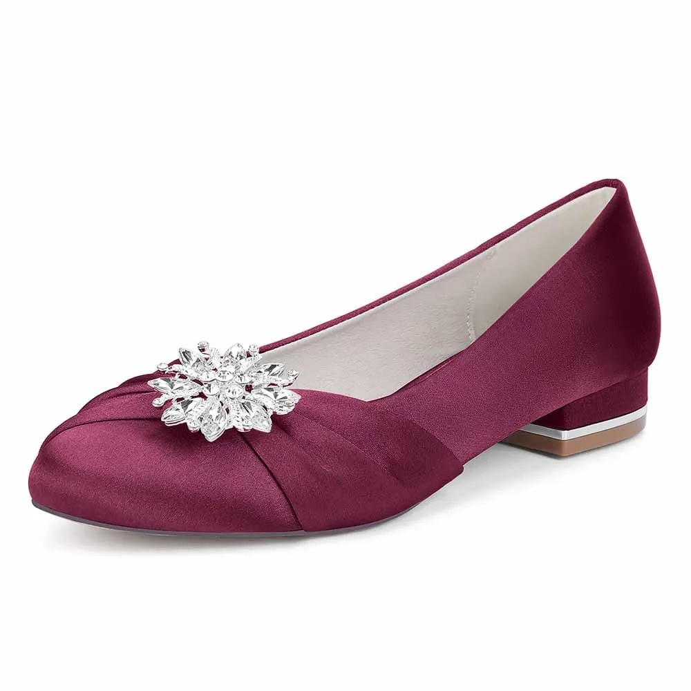 Flat Closed Toe Wedding Shoes Satin Crystal Detail Event Shoes