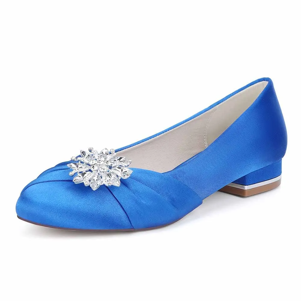 Flat Closed Toe Wedding Shoes Satin Crystal Detail Event Shoes