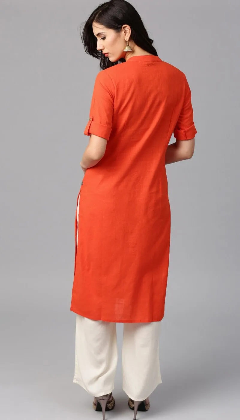 Flex Cotton Orange Colour Kurta with Offwhite Palazzo