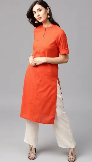 Flex Cotton Orange Colour Kurta with Offwhite Palazzo