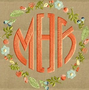 Floral Font Frame Monogram Embroidery Design - Font not included - Instant download - Hus Dst Exp Vp3 Jef Pes formats - 2 sizes 7 colors