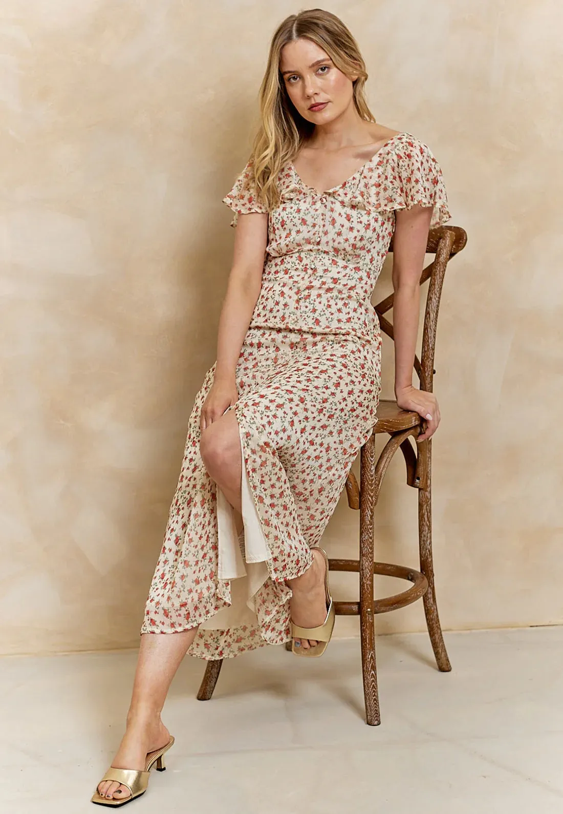 Flutter Sleeve Button Dress
