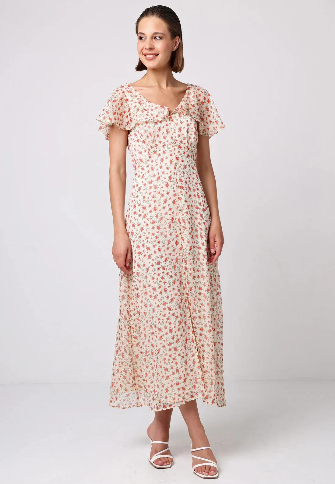 Flutter Sleeve Button Dress