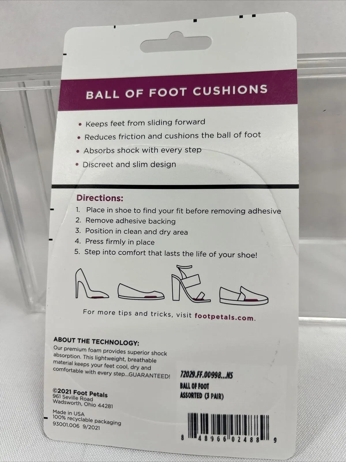 Foot Petals Ball of Foot Cushions ￼ Black Gray Nude No Slide Heels 3 Pairs
