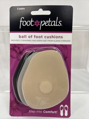 Foot Petals Ball of Foot Cushions ￼ Black Gray Nude No Slide Heels 3 Pairs
