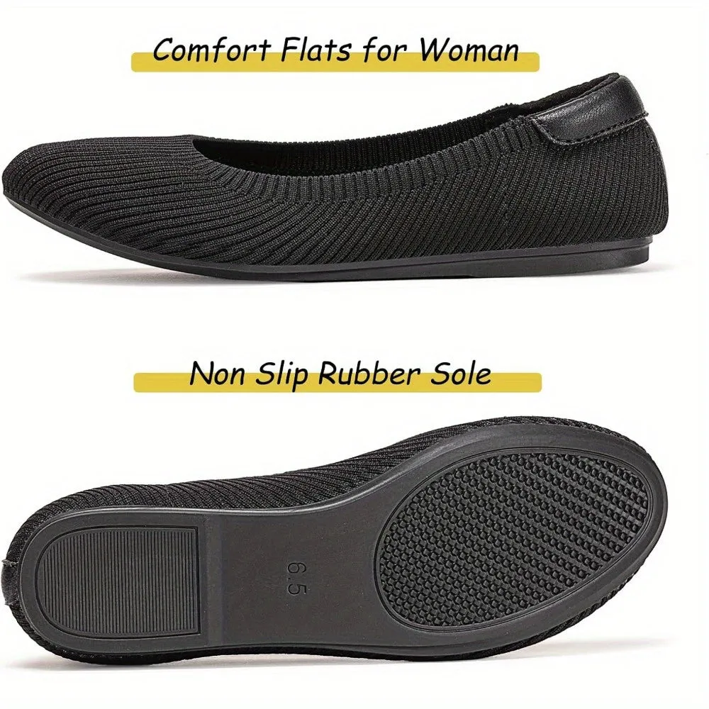 Frank Mully Women’s Soft Knit Ballet Flats Comfortable Slip-On Shoes