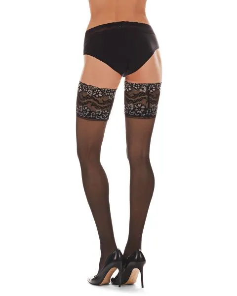 French Lace Sheer Thigh High - Black -