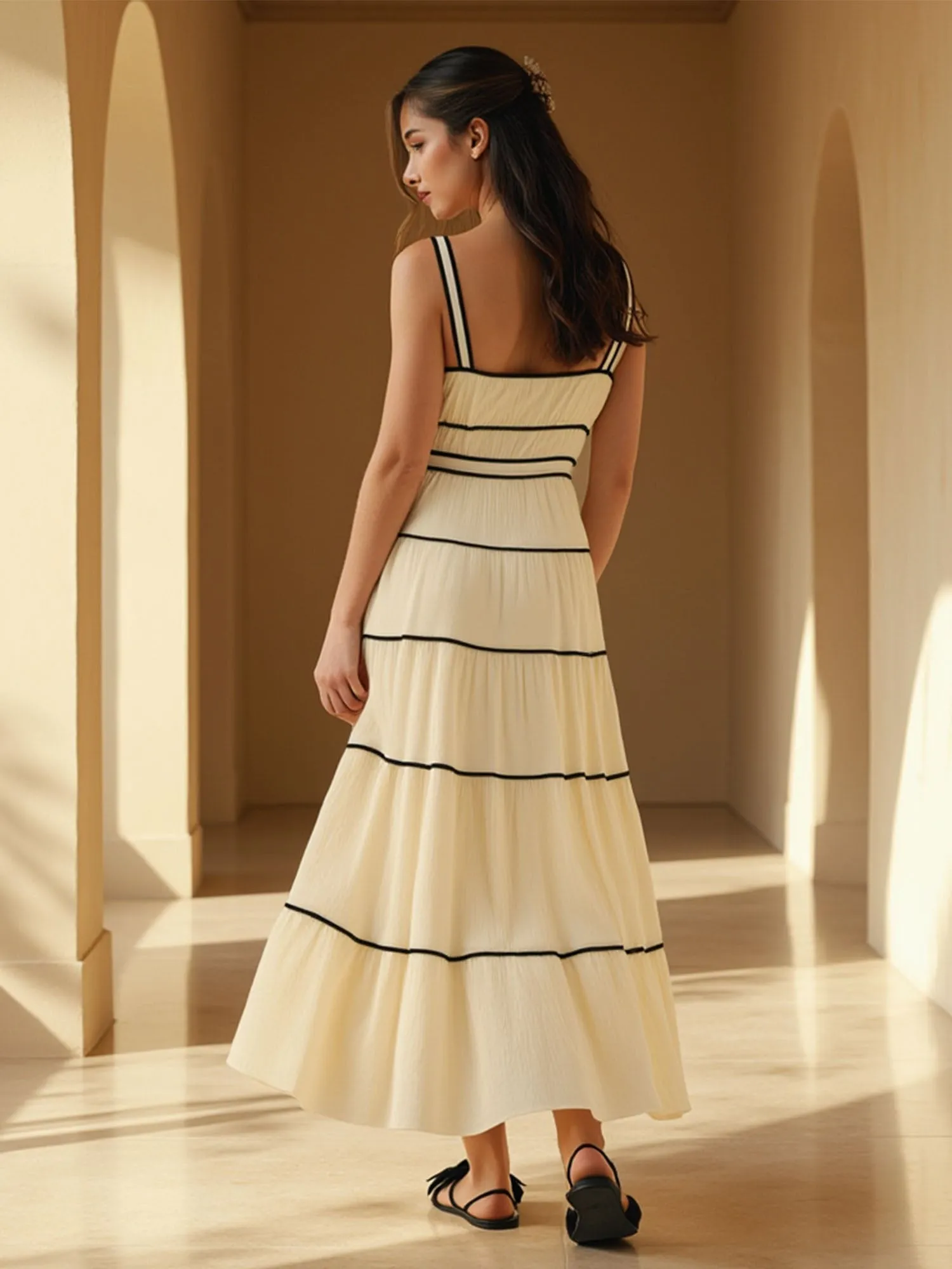 Gathered Bust Sleeveless Maxi Tiered Dress