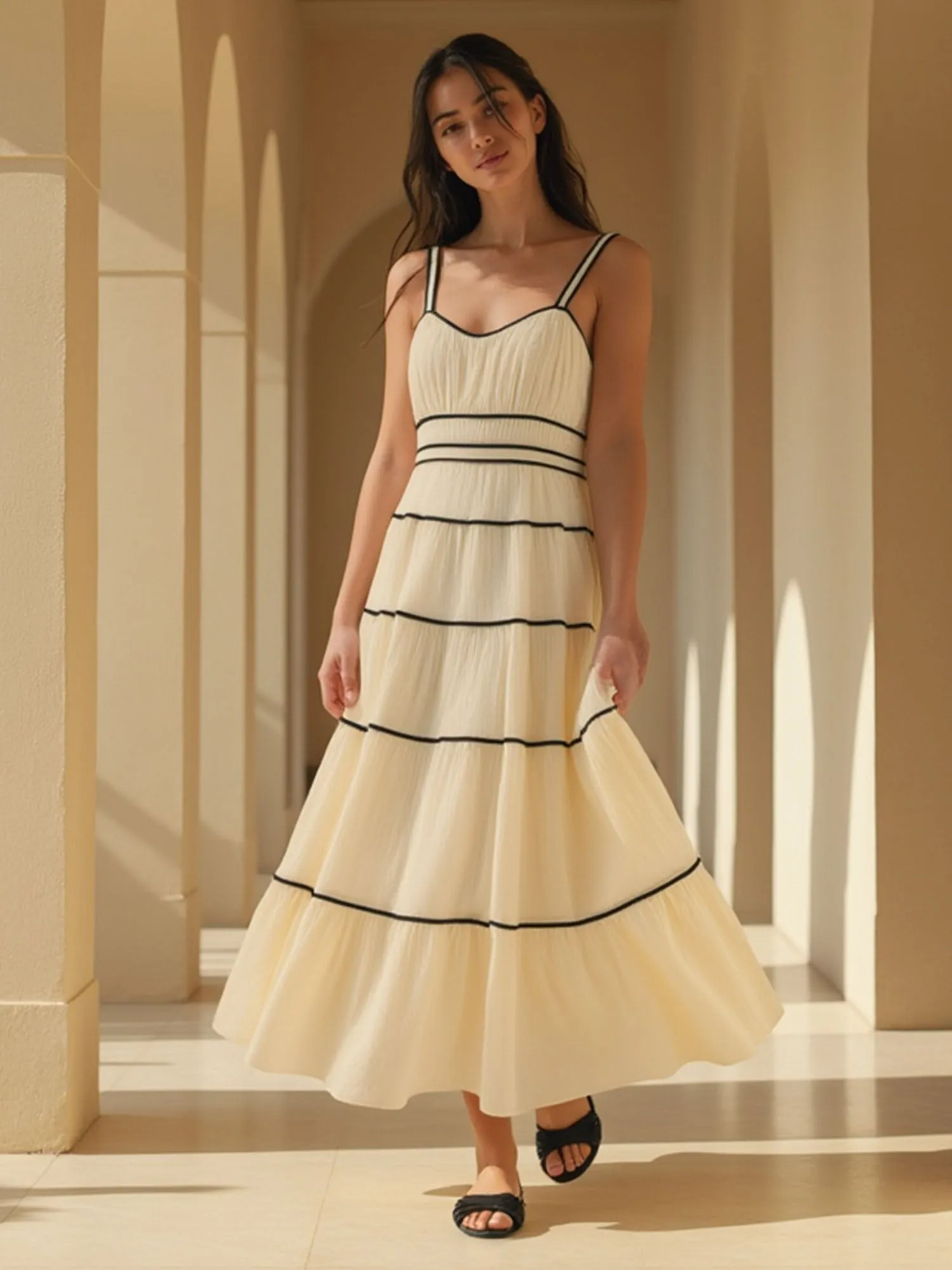 Gathered Bust Sleeveless Maxi Tiered Dress