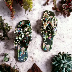 GEISHA (BLACK) brocade print jeweled slides