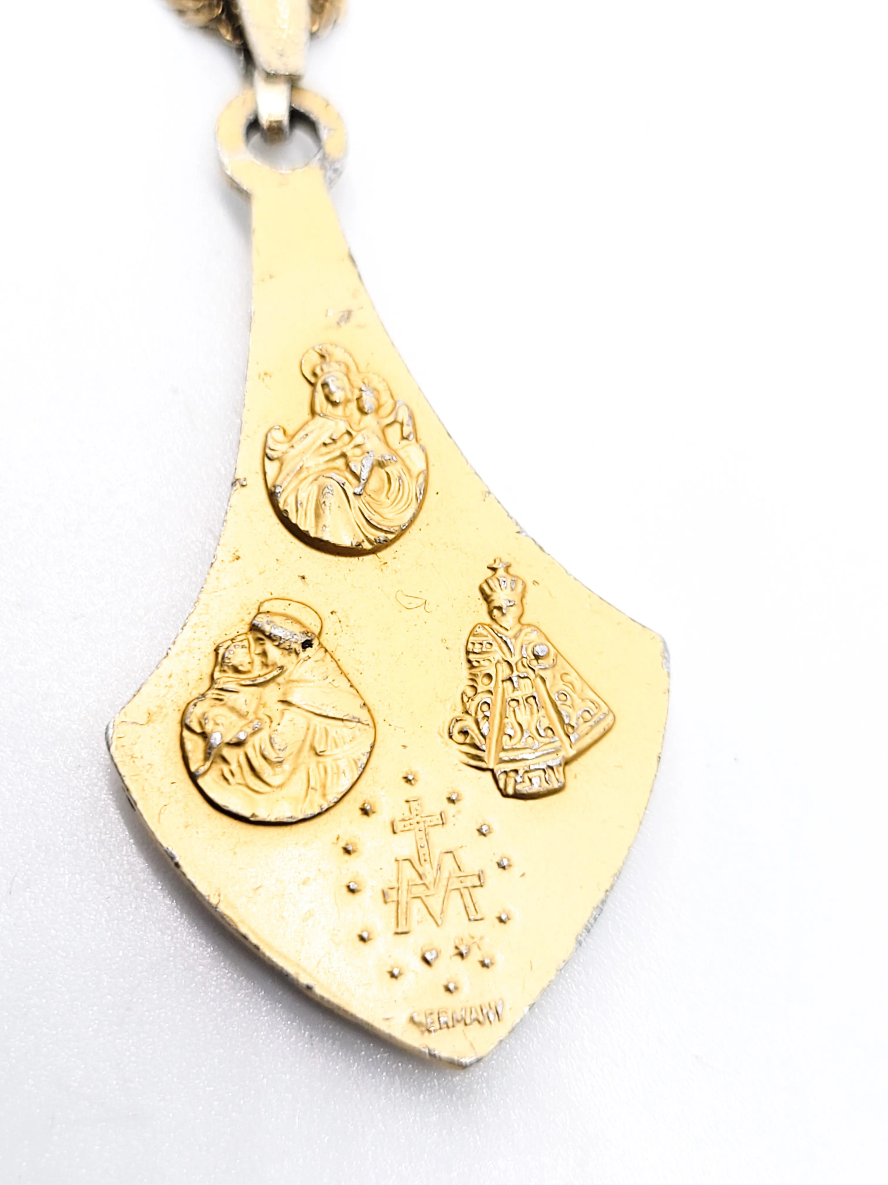 German Holy Trinity Father, Son, Holy Ghost vintage vermeil sterling silver necklace