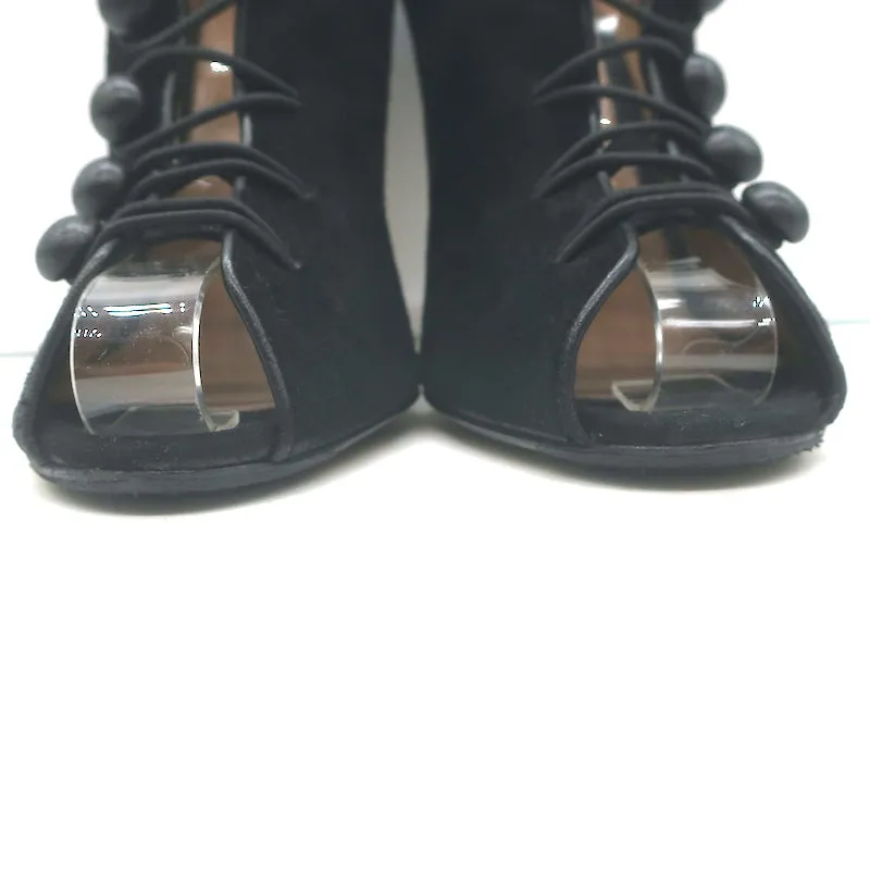 Gianvito Rossi Imperia Buttoned Ankle Boots Black Suede Size 41 Open Toe Heels